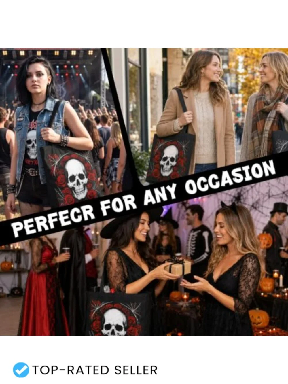 Halloween Canvas Tote Bag Gothic Skull Skull Skeleton Trick Or Treat Party